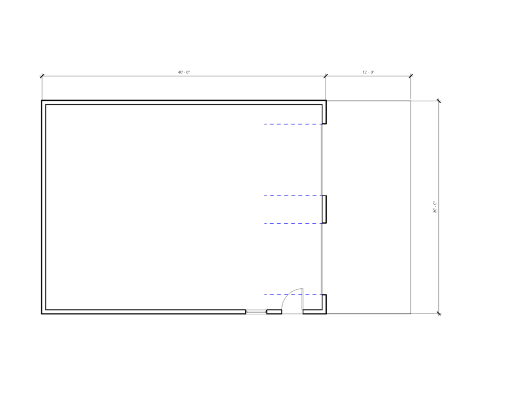 FastFrame steel framing 30 x 40 end entry 2 car garage floor plan