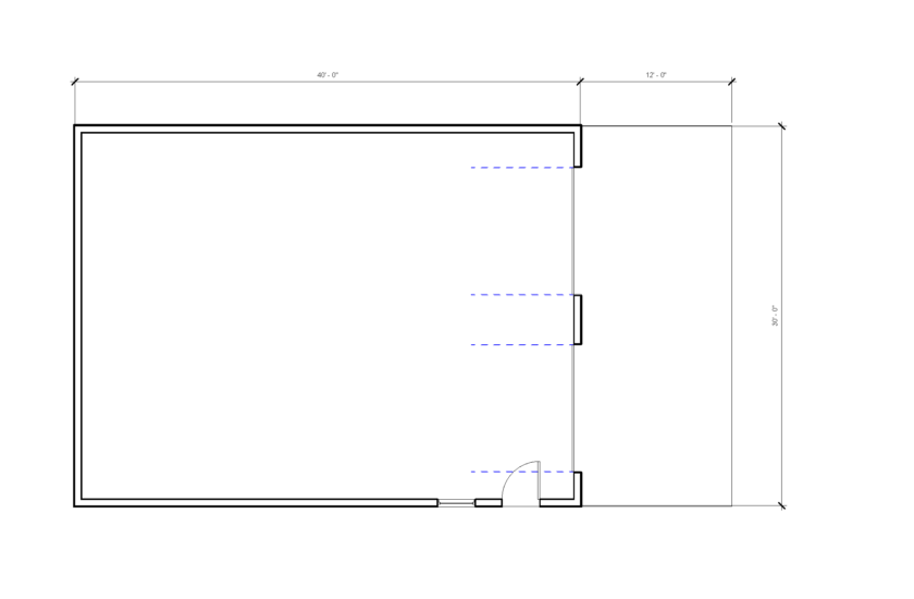 FastFrame steel framing 30 x 40 end entry 2 car garage floor plan