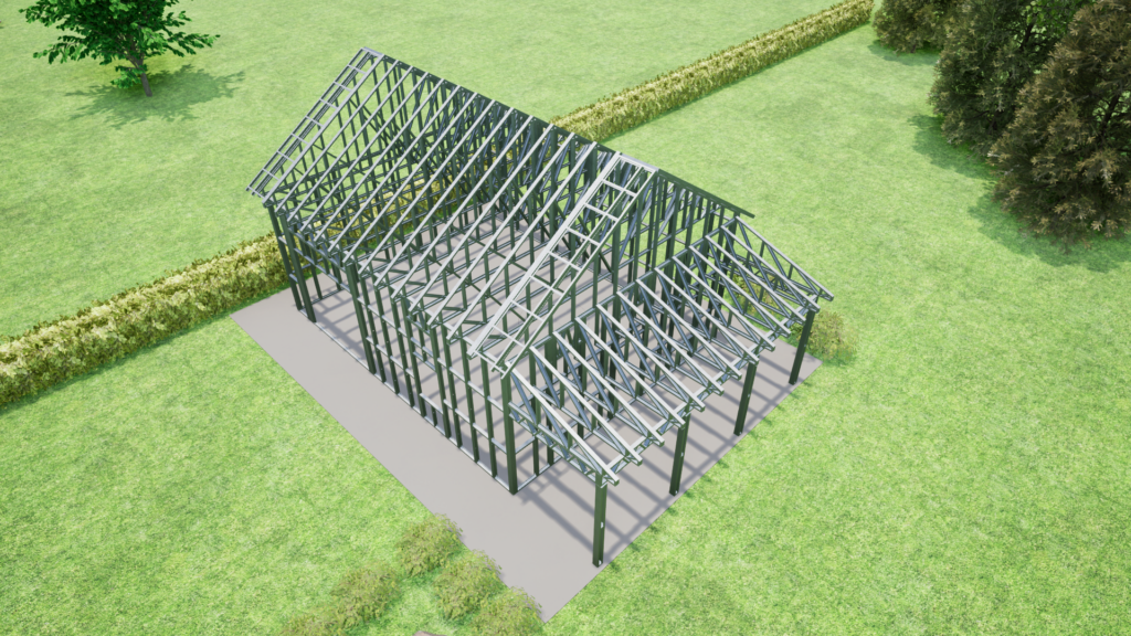 FastFrame 24 x 30 with porch steel framing top